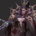 Game and Movie Fantasy Character Design with Spiked Decorations Red Black Costumes and Intricate Details 3d model