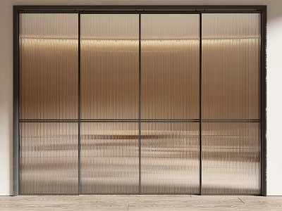 Modern Sliding Doors With Black Frame And Ribbed Glass For Interior Room Partition 3d model