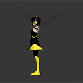 3D Character With Bee Like Features In Yellow Black Outfit Red Hair Antennae Standing Pose