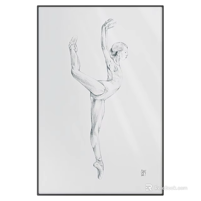 Sketch Style Ballerina Portrait In Dancing Pose With Extended Arm And Leg Artwork 3d model 