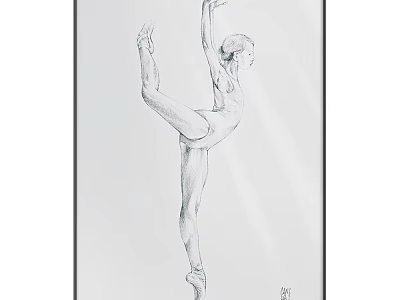 Sketch Style Ballerina Portrait In Dancing Pose With Extended Arm And Leg Artwork 3d model