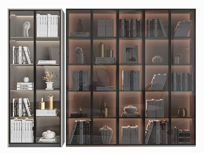 Modern Decorative Cabinet With Glass Doors Books Vases And Decorative Items 3d model