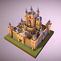 Ancient Architectural Castle with Medieval Towers Blue Spires and Stone Walls