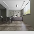 Modern Kitchen Interior With Hanging Utensils Pans And Wooden Countertop Cabinets
