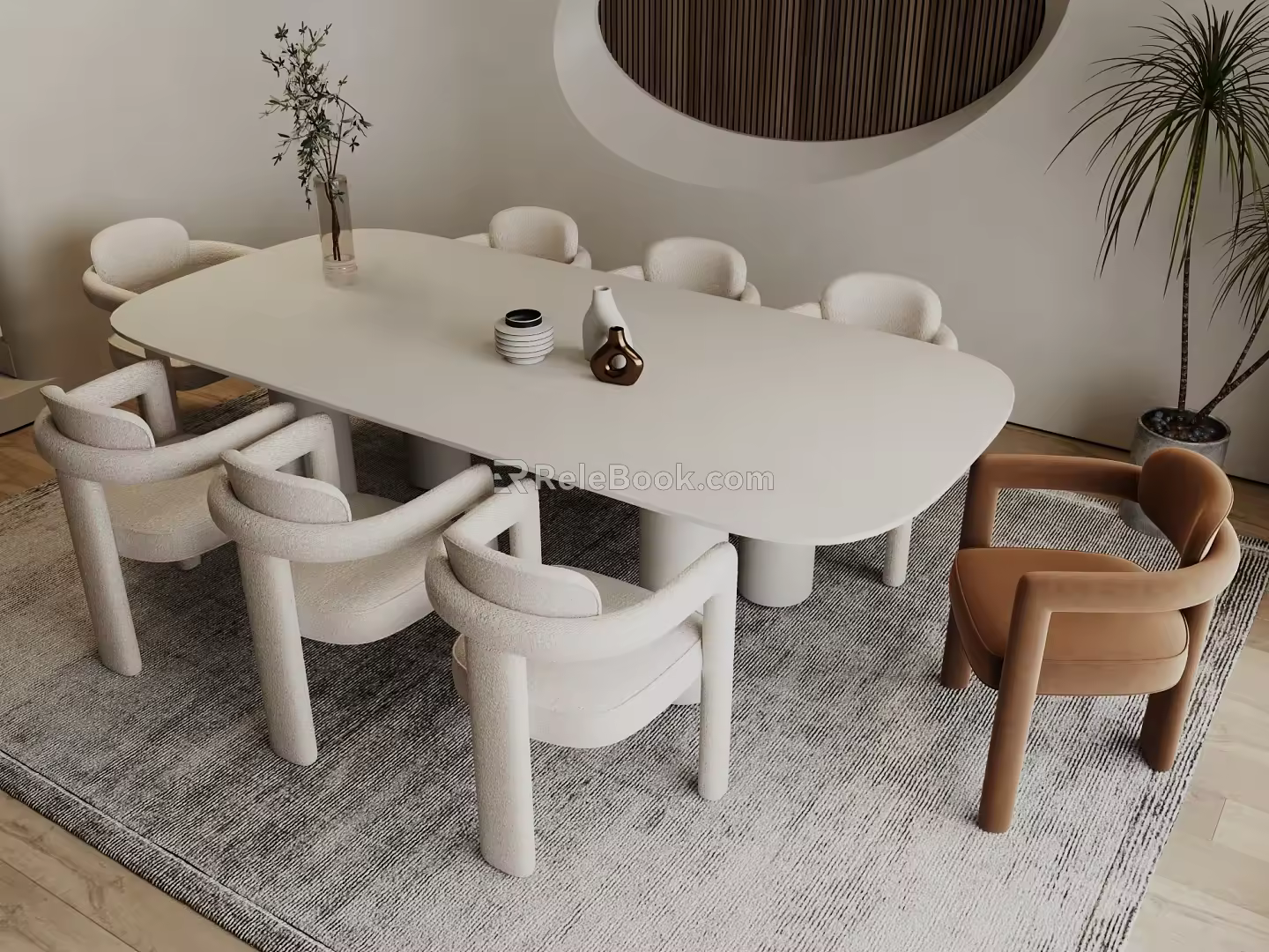 Quiet Style Restaurant Dining Table and Chair Combination Dining Chair Dining Table Long Table 3d model