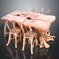 Natural Root Wood Furniture Set With Table And Matching Chairs Design