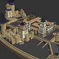 Ancient Castle Architectural Structure With Medieval Towers Stone Walls And Courtyard Design