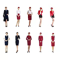 Multiple Flight Attendants In Various Stylish Stewardess Uniforms Standing Together