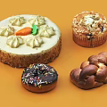 Carrot Cake With Cream Decorations Crumb Topped Muffin Chocolate Frosted Donut And Braided Bread