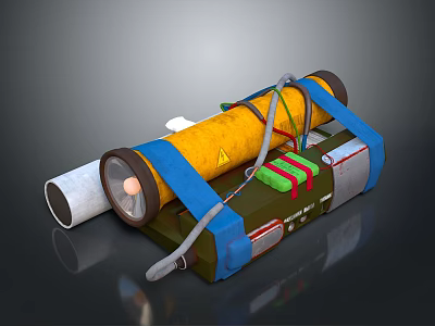 Household Yellow Cylindrical Daily Use Item With Blue Straps And Colored Components 3d model