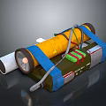 Household Yellow Cylindrical Daily Use Item With Blue Straps And Colored Components