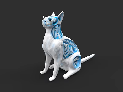 Detailed Cat Anatomical Model with Blue Internal Structures for Scientific 3d model