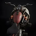 Vintage Modified Motorcycle With Red Seat Multiple Exhaust Pipes And Exposed Mechanical Parts