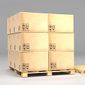 Stacked Cardboard Shipping Boxes on Wooden Pallet With Handling Symbols