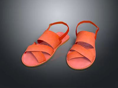 Orange Leather Flat Sandals with Cross Strap Design for Daily Wear 3d model