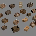 Assorted Wooden Crates In Various Sizes And Designs For Storage And Packaging