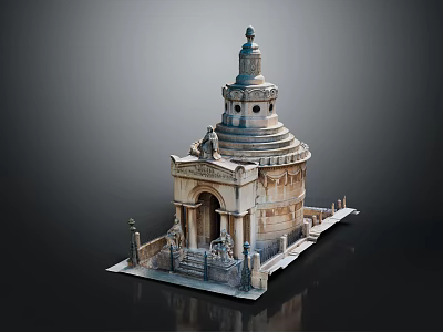 Ancient Architecture Detailed Stone Structure With Tiered Dome Columns And Ornate Carvings 3d model