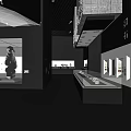 Modern Exhibition Hall Interior Design With Sculpture Display Cases And Wall Artworks