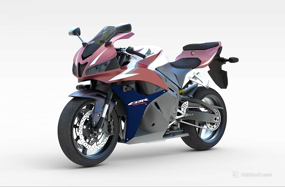 Sleek Sporty Motorcycle With Red And Blue Accents Streamlined Design And Black Seat 3d model 