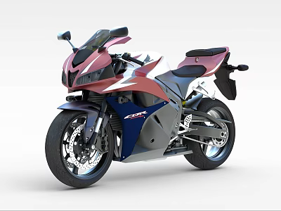 Sleek Sporty Motorcycle With Red And Blue Accents Streamlined Design And Black Seat 3d model