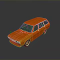 Orange Vintage Station Wagon 3D Model With Black Background And Reflection 3d model