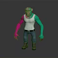 Vibrant Ape Game Movie Character With Pink Green Arms White Tanktop Blue Jeans Brown Boots