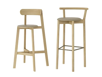 Two Modern Wooden Bar Stools With Curved Backrest And Footrest Design 3d model