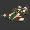 Red And White Sci Fi Spaceship Model With Multiple Engines And Transparent Cockpit 3d model