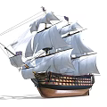 Classic Wooden Sailing Ship Railings With White Sails And Brown Hull 3d model