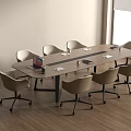 Modern Wooden Conference Table With Ergonomic Chairs And Laptop On Surface
