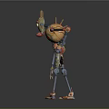 Colorful Mechanical Robot Character Featuring Unique Head Shape Metallic Structure And Slender Limbs