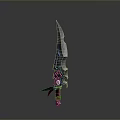 Fantasy Weapon Dagger With Sharp Irregular Blade And Green Gemstone Hilt 3d model