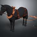 Horse Riding Equipment With Brown Saddle Harness And Wooden Traction Device 3d model