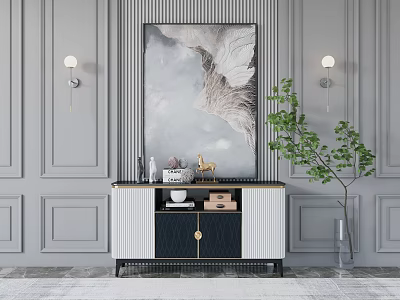 Modern Entryway Console Table With Gray Walls Decorative Artwork Green Plant And Decor Items 3d model