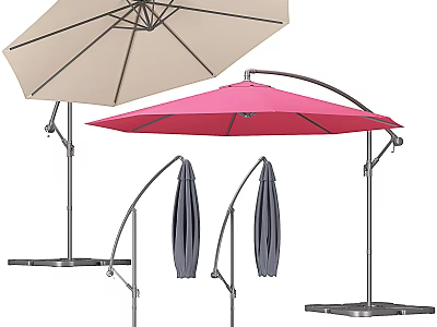 Outdoor Sunshade with Beige Pink Canopies Curved Poles and Foldable Metal Base Design 3d model