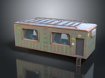 Vintage Green Train Car with Metal Roof Windows and Side Ladder 3d model