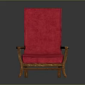 Red Upholstered Leisure Chair With High Backrest Seat Wooden Armrests And Frame