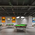 Modern Spacious Billiard Hall Interior With Green Billiard Tables And Decorative Elements 3d model