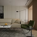 Modern Living Room Interior Design With Beige Sofa Coffee Table Grey Rug And Floor Lamp