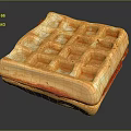 Golden Brown Square Waffle With Grid Pattern And Red Filling 3d model