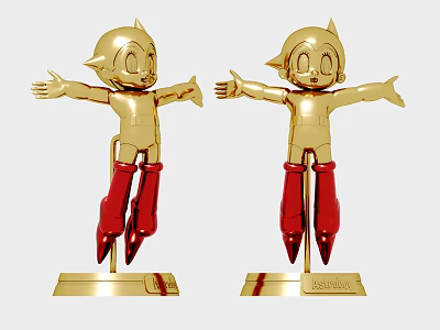 Golden Dolls With Cat Ears And Red Boots Standing On Leblon Delienne Base 3d model