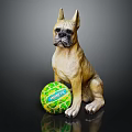 Sitting Boxer Dog Statue With MITRE Soccer Ball On Black Background