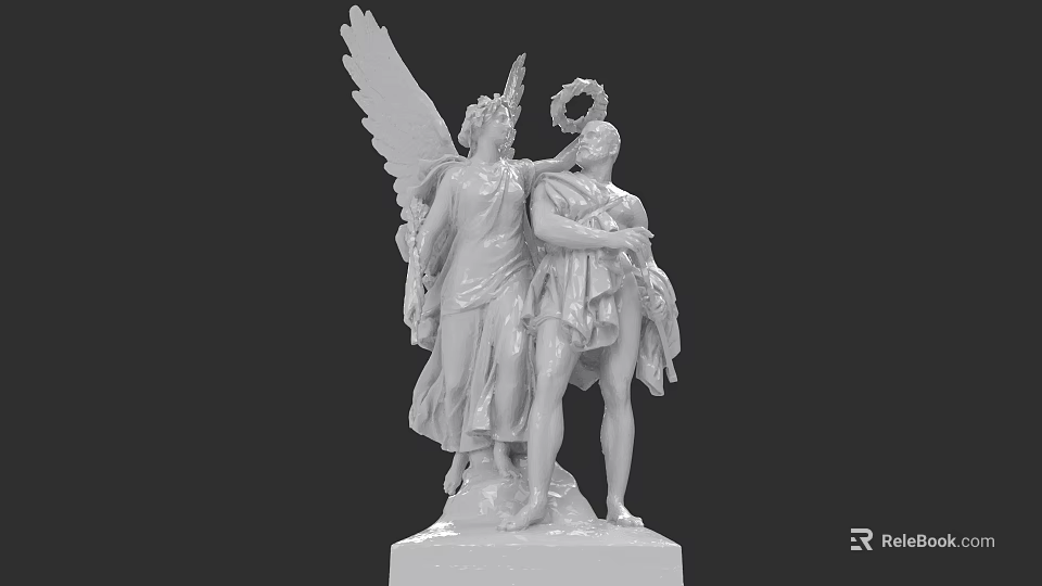 White Classical Sculpture Featuring Two Winged Figures Embracing With Halo 3d model 