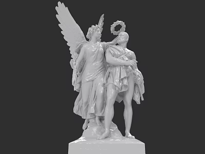 White Classical Sculpture Featuring Two Winged Figures Embracing With Halo 3d model