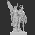 White Classical Sculpture Featuring Two Winged Figures Embracing With Halo 3d model