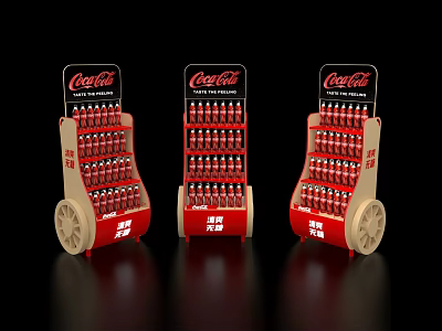 Coca-Cola Display Shelves Filled With Bottled Drinks And Mobile Wheels 3d model