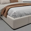 Modern Minimalist Double Bed with Upholstered Headboard White Brown Pillows and Blanket
