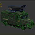 SWAT Armored Vehicle With Media Equipment On Roof Green Exterior And Badge