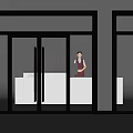 Glass Swing Door With Dark Frame Indoor White Counter And Trees Outside View