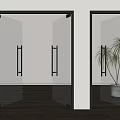 Modern Glass Doors With Black Frame Transparent Glass And Potted Plant On Wooden Floor
